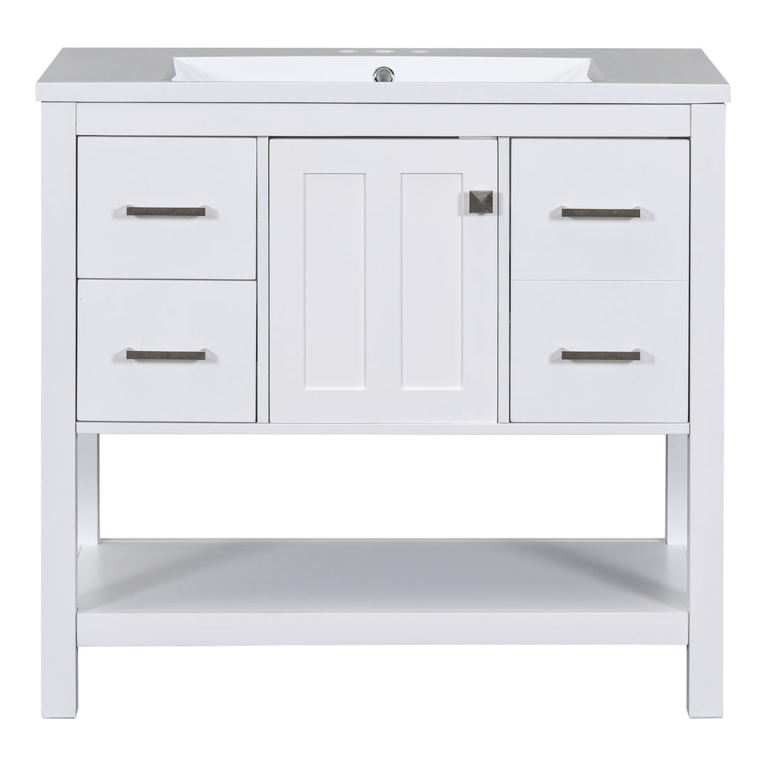 Cabinet Only 36" White Modern Bathroom Vanity with USB white-solid wood+mdf+resin