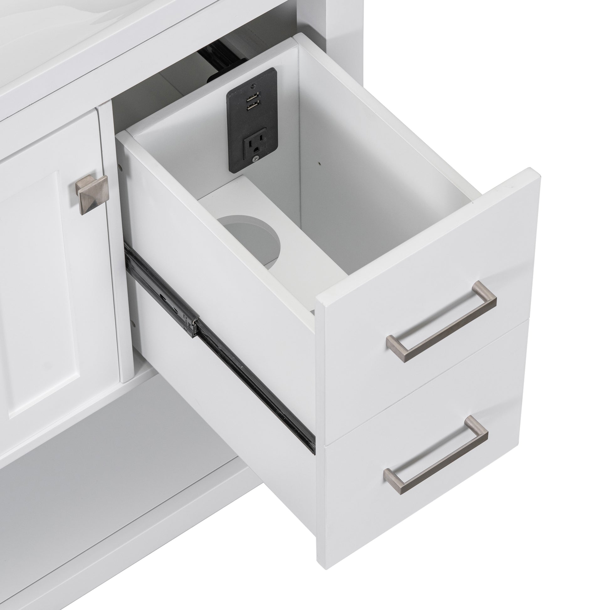 36" White Modern Bathroom Vanity With Usb,Two Shallow Drawers, One Deep Drawer,One Door,Single Resin Sink,Small Bathroom Organization Cabinet White Solid Wood Mdf Resin