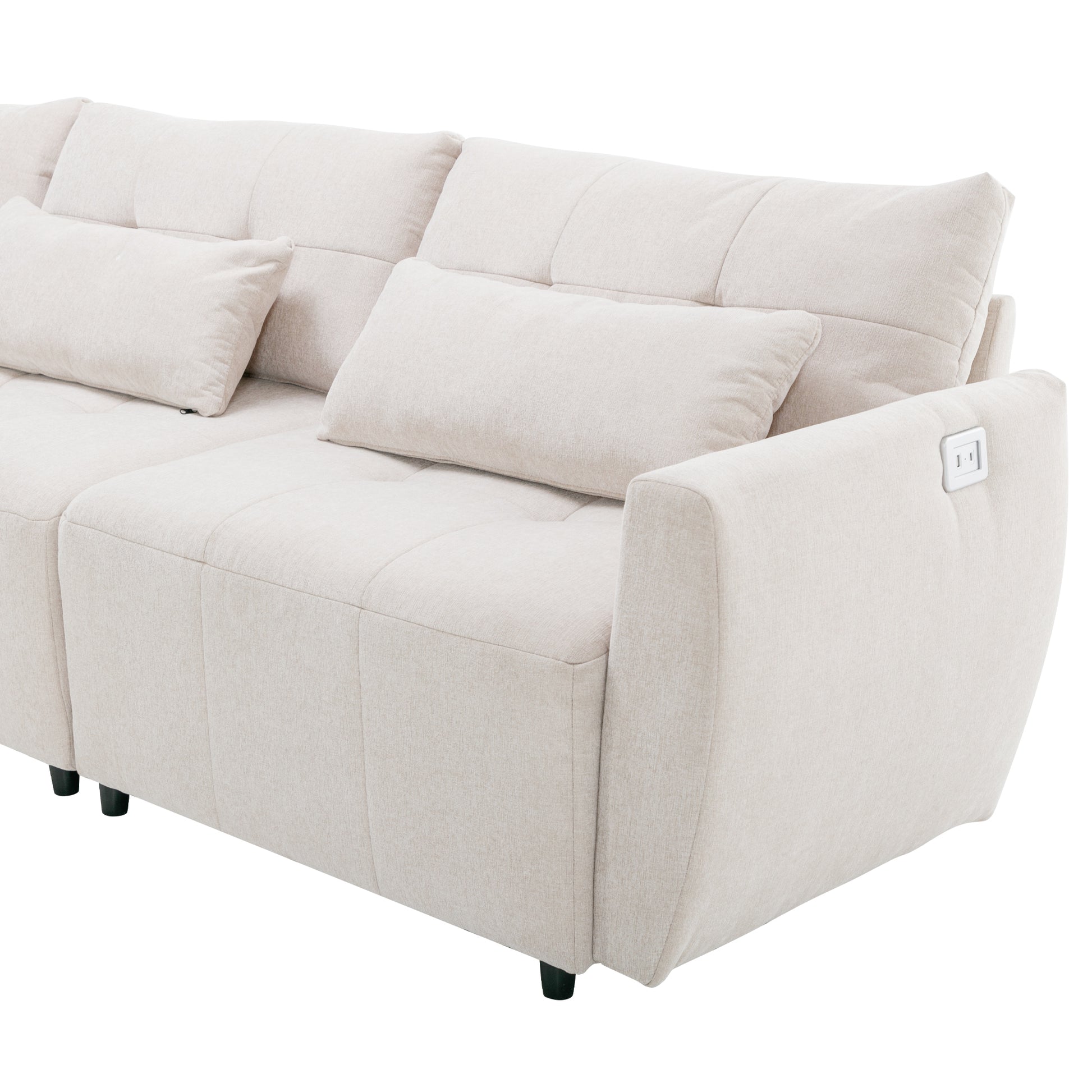 113.3" Convertible Sectional Sofa Couch 3 Seat L Shaped Sofa With Movable Ottoman And Usb For Apartment, Living Room, Bedroom, Beige Beige Chenille 3 Seat