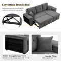 Reversible Sleeper Sectional Sofa Bed With Side Shelf And 2 Stools,Pull Out L Shaped Sofa Bed,Corner Sofa Bed With Storage Chaise Left Right Hande For Living Room,Blue Black Black Blue Foam Velvet