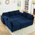 Ottoman Of Module Sofa, Navy Blue Corduroy Velvet, Spring Pack Cushions Dark Gray Corduroy