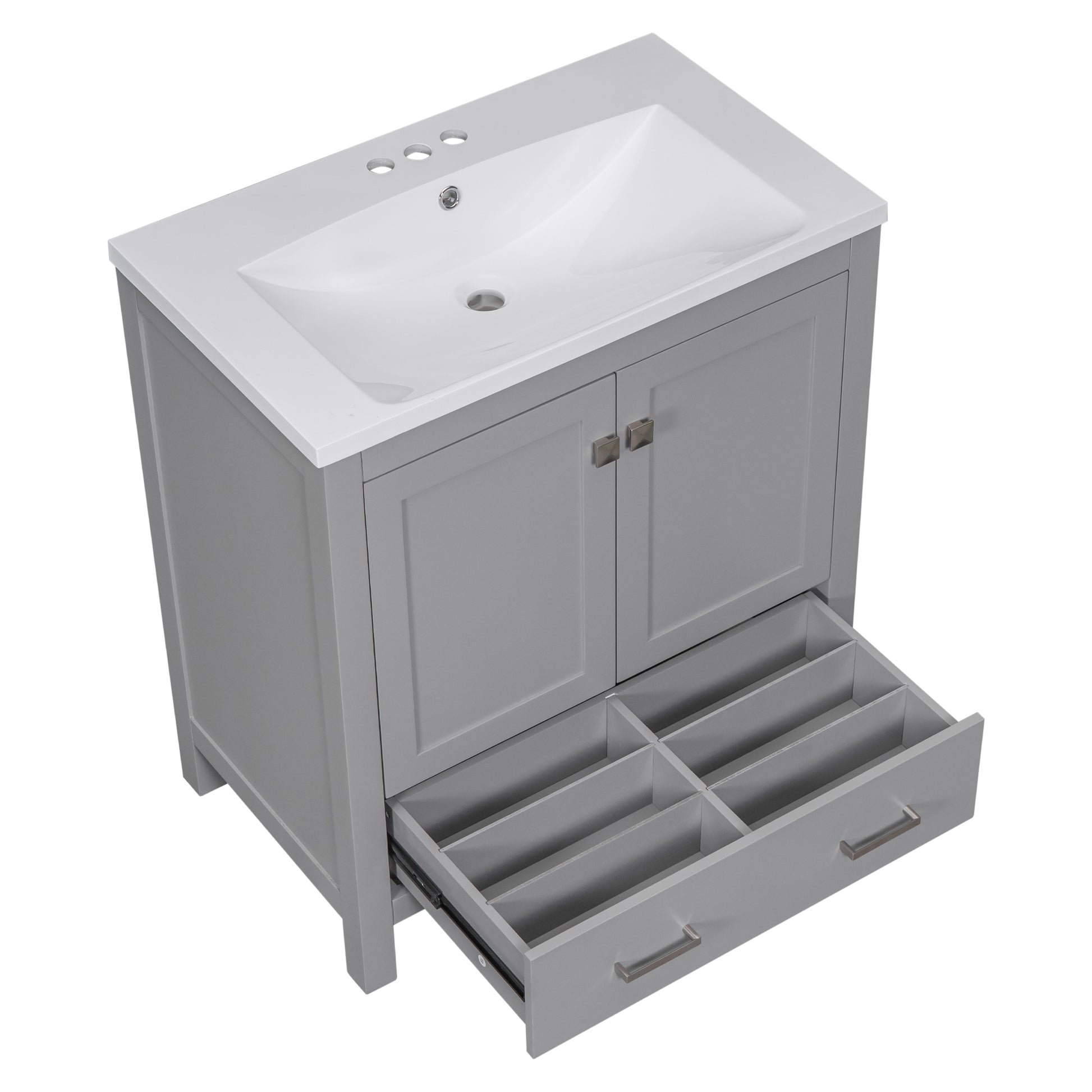 30" Grey Bathroom Vanity With Single Sink, Combo Cabinet Undermount Sink, Bathroom Storage Cabinet With 2 Doors And A Drawer, Soft Closing, Multifunctional Storage, Solid Wood Frame Grey Solid Wood Mdf Resin