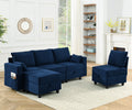 Ottoman Of Module Sofa, Navy Blue Corduroy Velvet, Spring Pack Cushions Dark Gray Corduroy