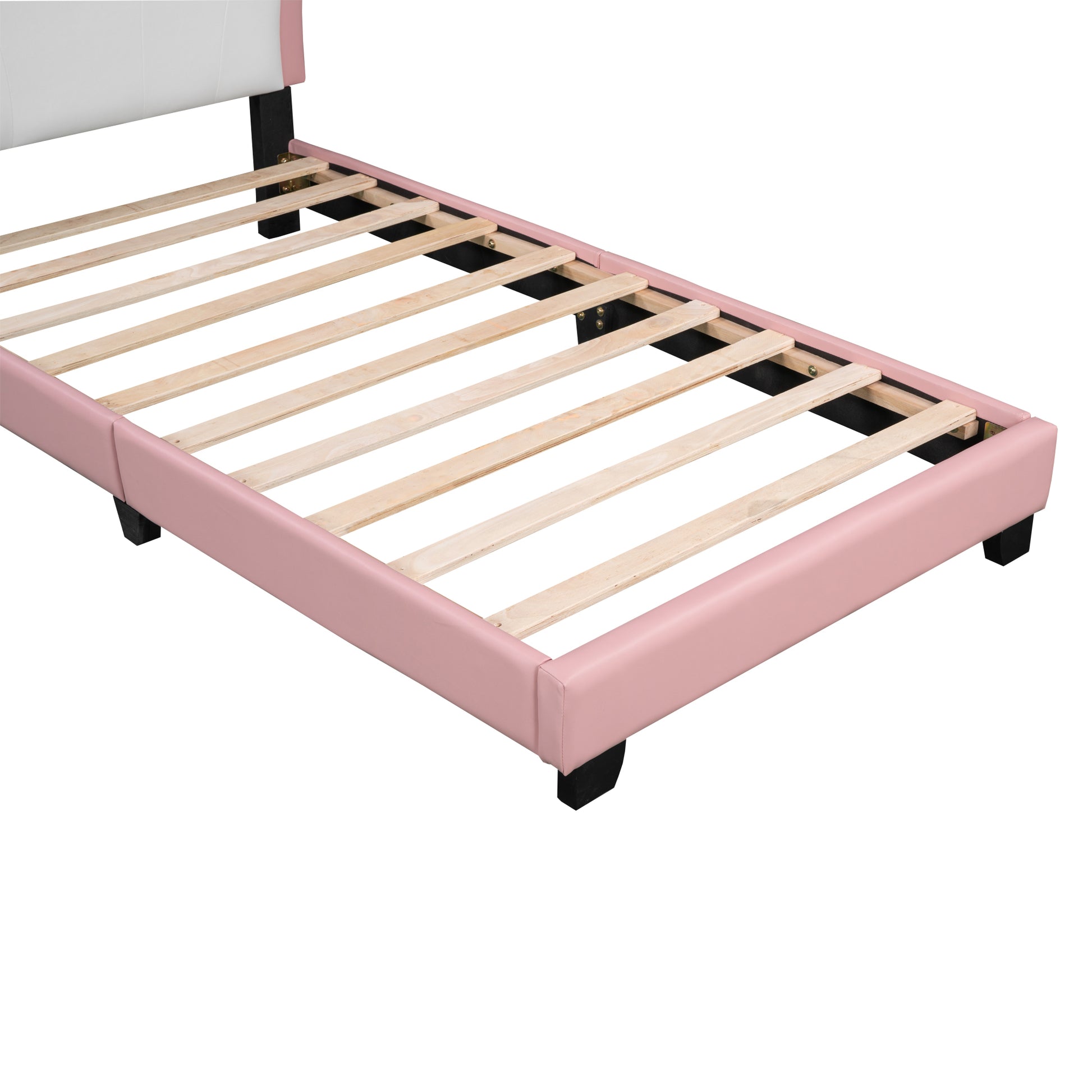 Twin Size Upholstered Princess Bed With Crown Headboard,Twin Size Platform Bed With Headboard And Footboard,White Pink Pink Pu