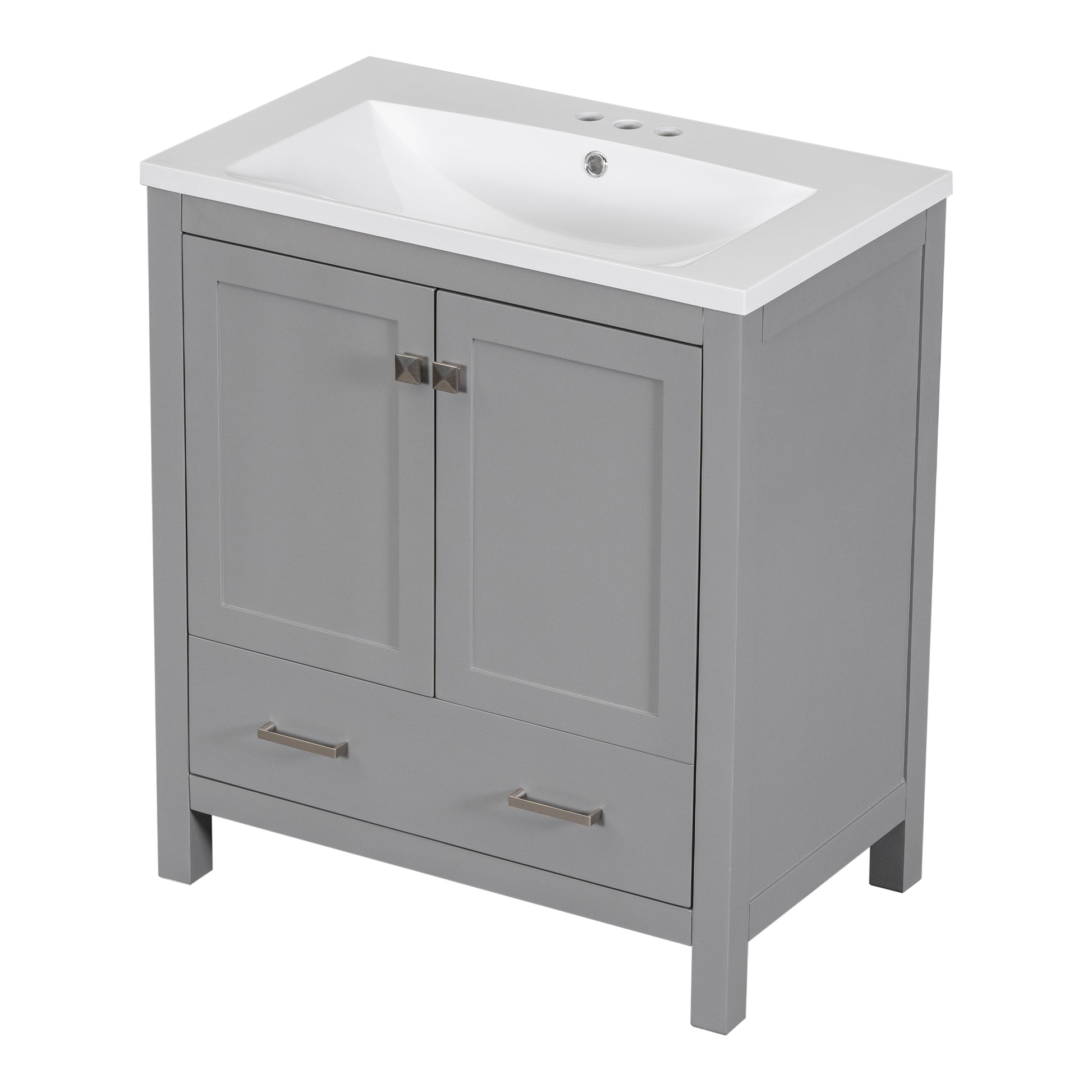 30" Grey Bathroom Vanity With Single Sink, Combo Cabinet Undermount Sink, Bathroom Storage Cabinet With 2 Doors And A Drawer, Soft Closing, Multifunctional Storage, Solid Wood Frame Grey Solid Wood Mdf Resin