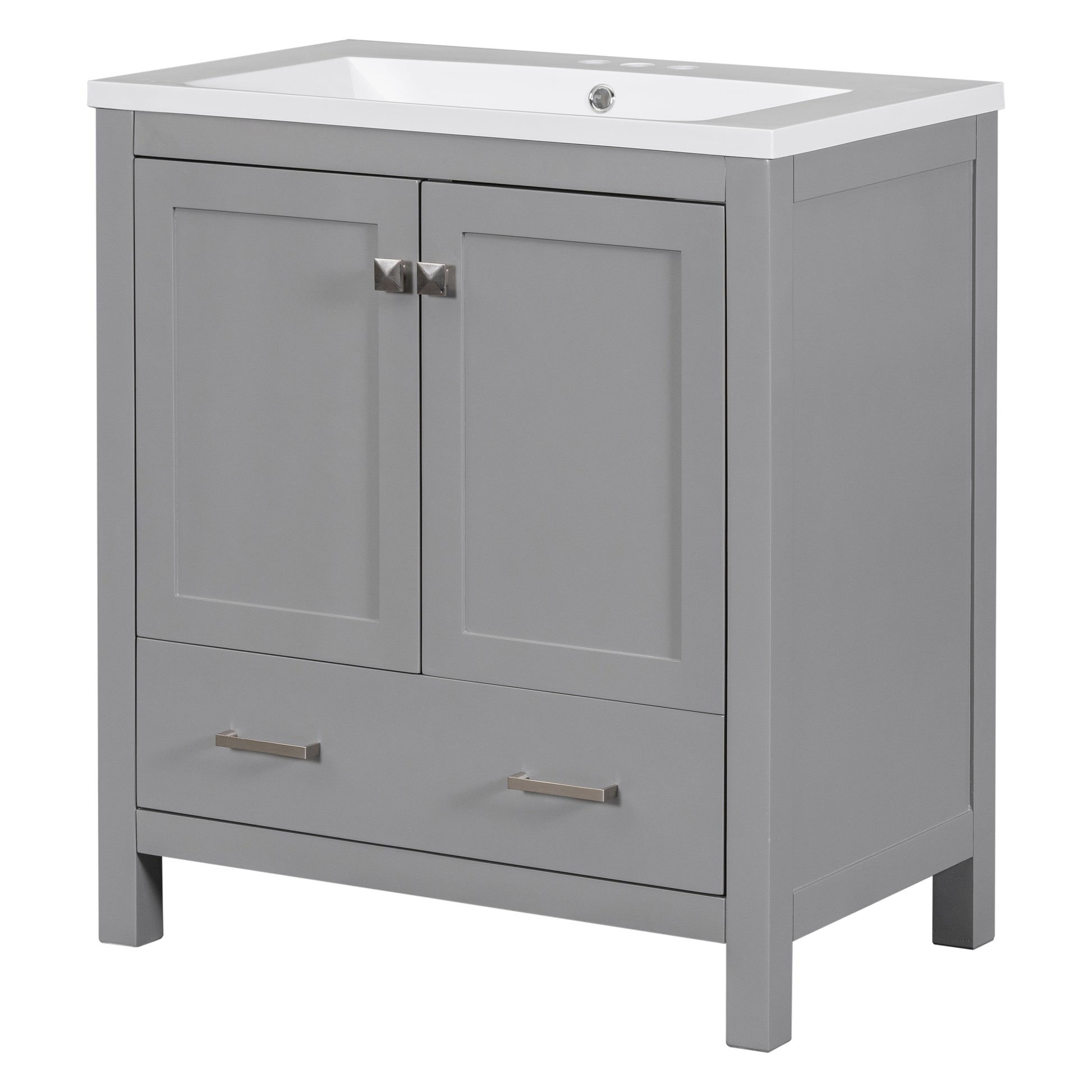 30" Grey Bathroom Vanity With Single Sink, Combo Cabinet Undermount Sink, Bathroom Storage Cabinet With 2 Doors And A Drawer, Soft Closing, Multifunctional Storage, Solid Wood Frame Grey Solid Wood Mdf Resin