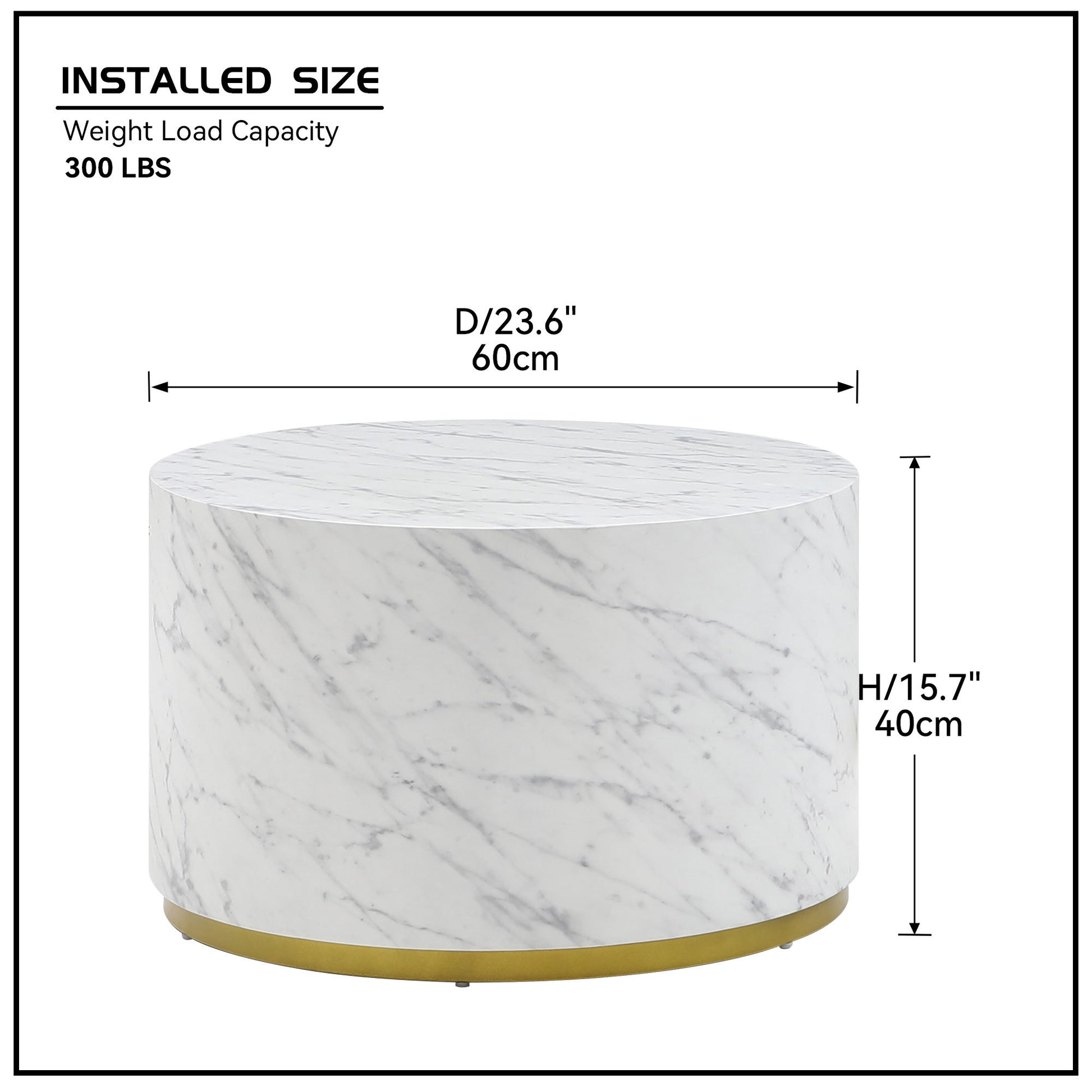 White Marble Pattern Cocktail Table Mdf With Gold Metal Base 23.62Inch White Mdf