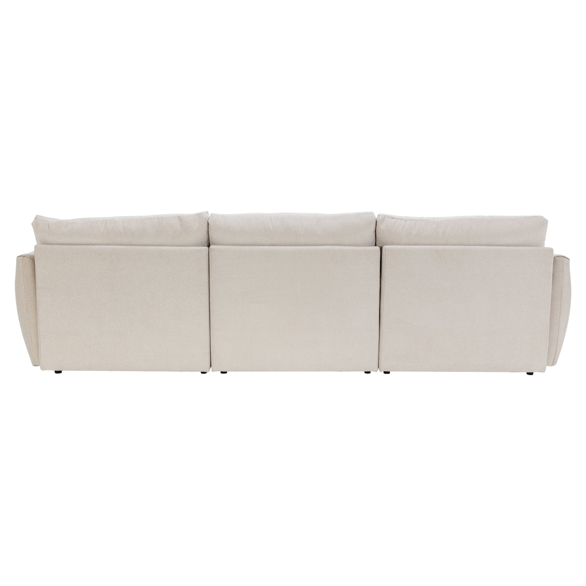 113.3" Convertible Sectional Sofa Couch 3 Seat L Shaped Sofa With Movable Ottoman And Usb For Apartment, Living Room, Bedroom, Beige Beige Chenille 3 Seat