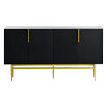 Modern Elegant 4 Door Sideboard Gold Metal Handle Buffet Cabinet For Dining Room, Living Room, Bedroom, Hallway Black Black Particle Board