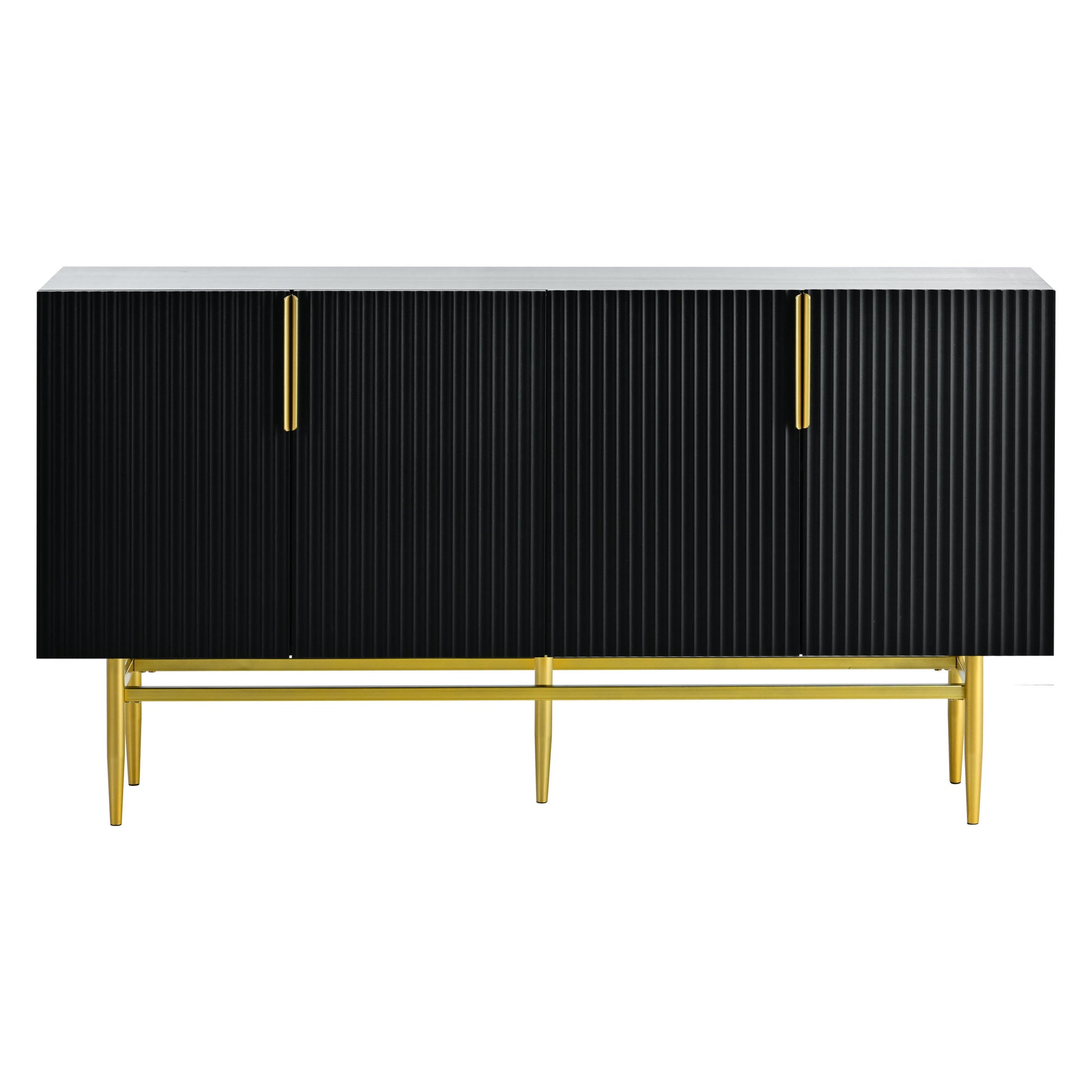 Modern Elegant 4 Door Sideboard Gold Metal Handle Buffet Cabinet For Dining Room, Living Room, Bedroom, Hallway Black Black Particle Board