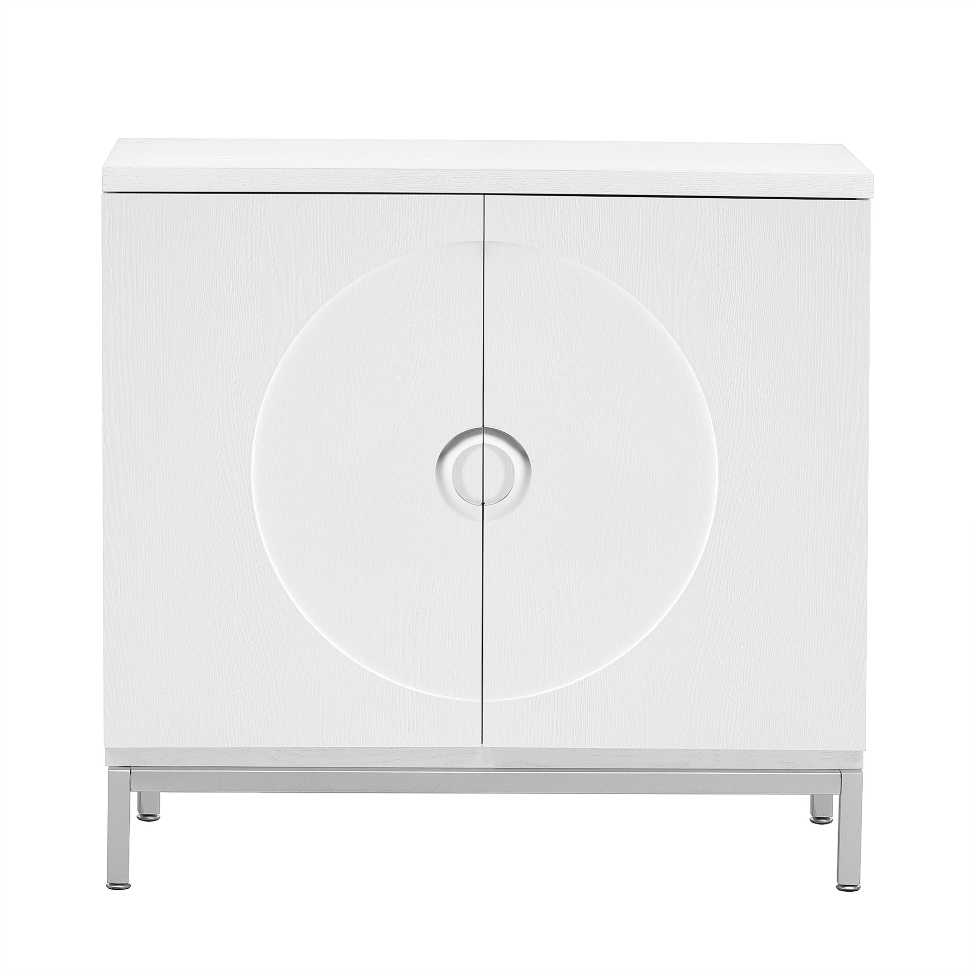 Simple Storage Cabinet Accent Cabinet With Solid Wood Veneer And Metal Leg Frame For Living Room, Entryway, Dining Room White White Mdf