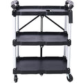 3 Layers Folding Collapsible Service Cart Pack N Roll Folding Collapsible Service Cart, Black, 50 Lb. Load Capacity Per Shelf Black And Silver Iron Plastic