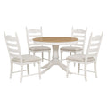 5 Piece Retro Functional Dining Table Set Wood Round Extendable Dining Table And 4 Upholstered Dining Chairs Off White Off White Solid Wood