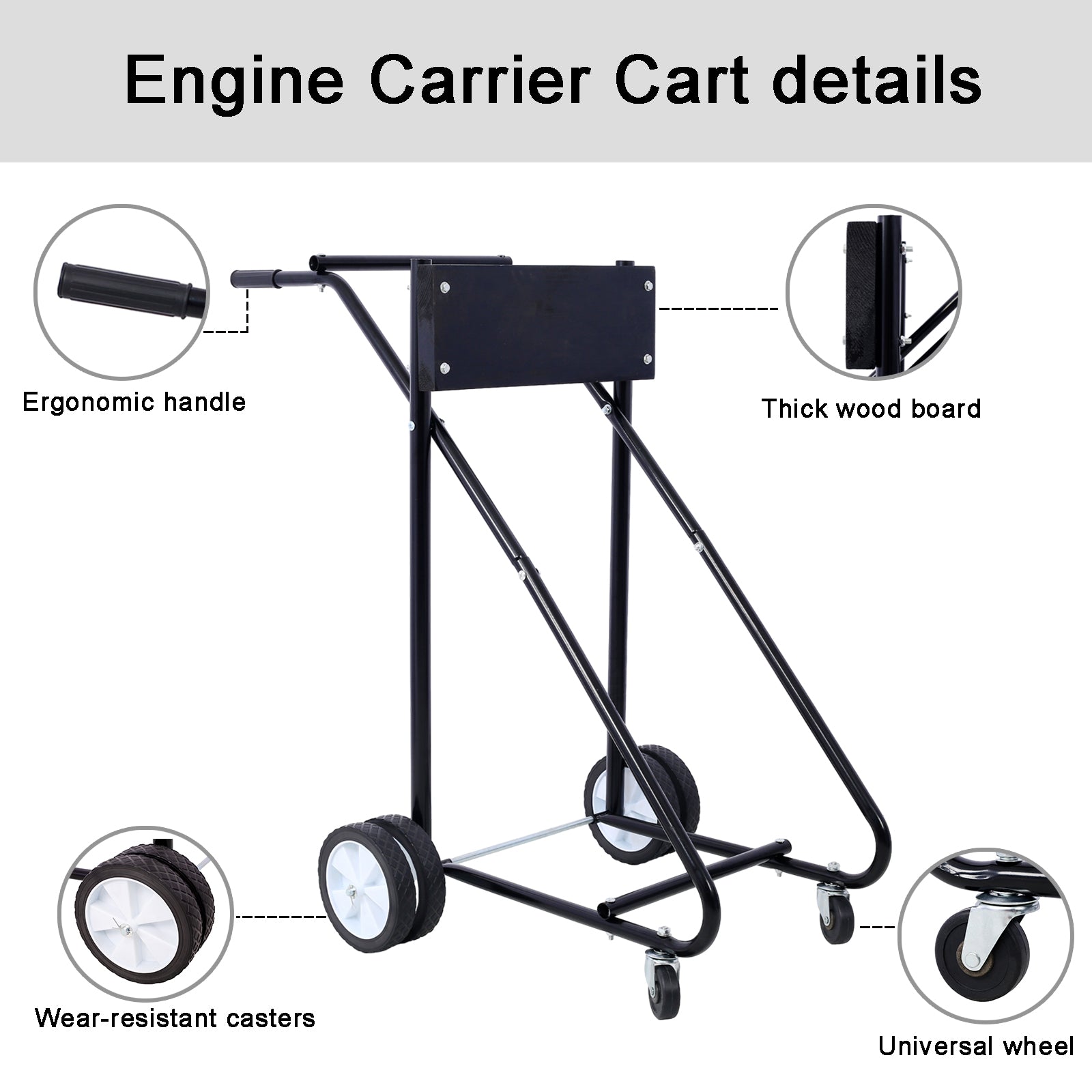 Outboard Boat Motor Stand, Engine Carrier Cart Dolly For Storage, 315Lbs Weight Capacity, W Wheels Black Black Metal
