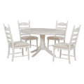 5 Piece Retro Functional Dining Table Set Wood Round Extendable Dining Table And 4 Upholstered Dining Chairs Antique White Antique White Solid Wood