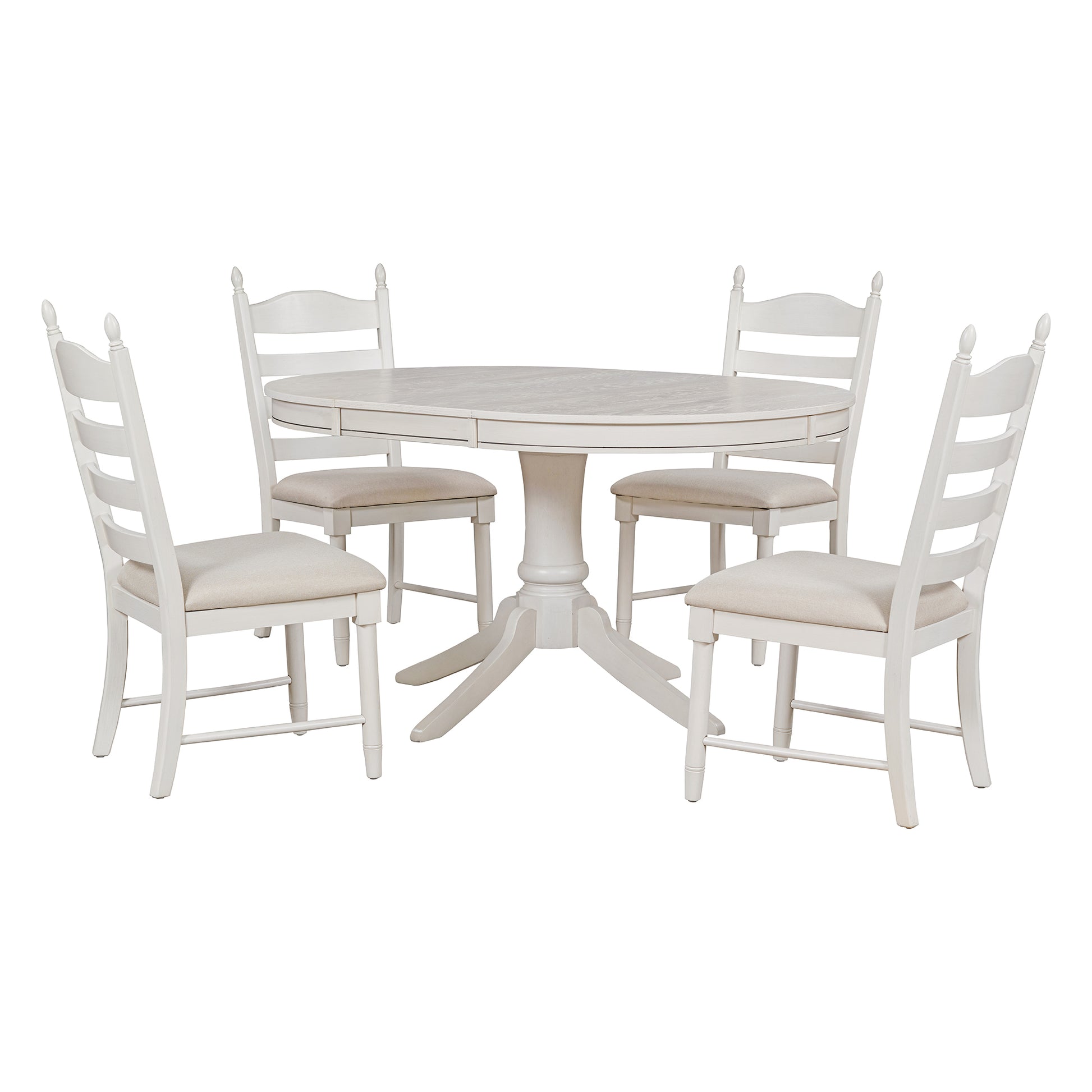 5 Piece Retro Functional Dining Table Set Wood Round Extendable Dining Table And 4 Upholstered Dining Chairs Antique White Antique White Solid Wood