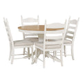 5 Piece Retro Functional Dining Table Set Wood Round Extendable Dining Table And 4 Upholstered Dining Chairs Off White Off White Solid Wood