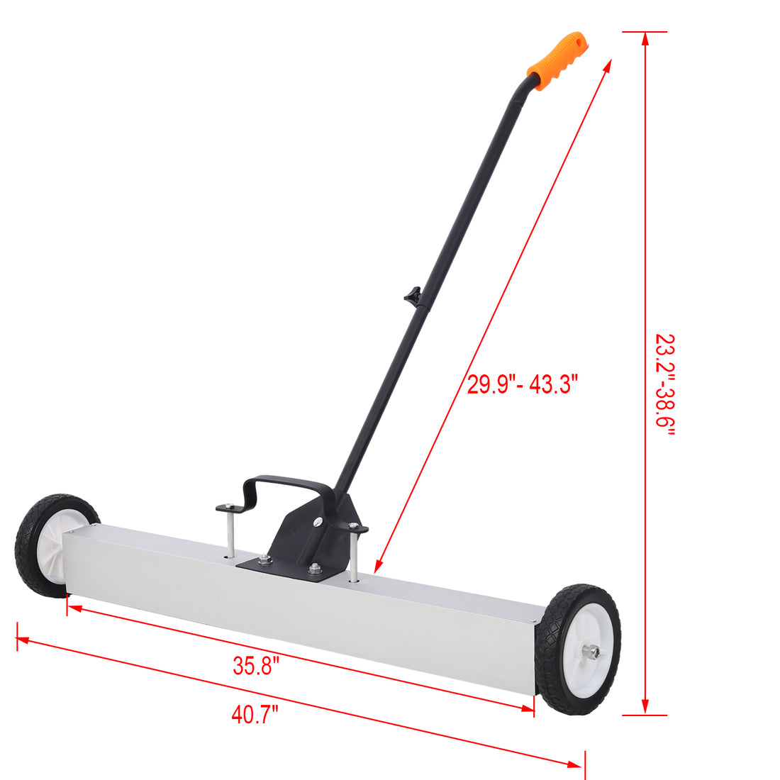 36" Rolling Magnetic Pick Up Sweeper, Heavy Duty Push Type With Release, For Nails Needles Screws Collection,30 Pound Capacity Black And Silver Metal