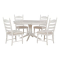 5 Piece Retro Functional Dining Table Set Wood Round Extendable Dining Table And 4 Upholstered Dining Chairs Antique White Antique White Solid Wood