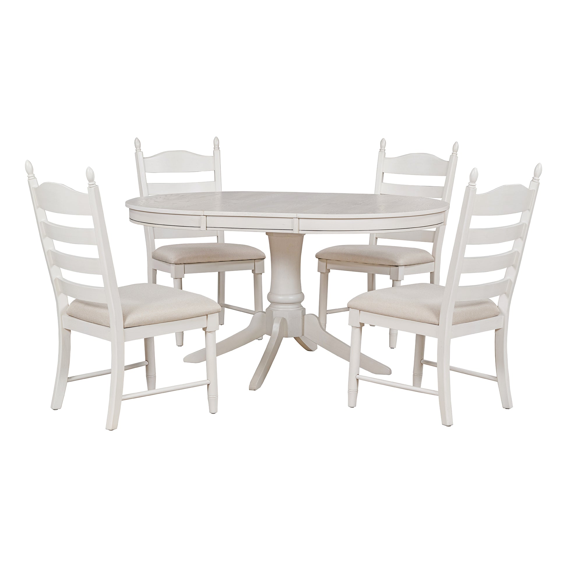 5 Piece Retro Functional Dining Table Set Wood Round Extendable Dining Table And 4 Upholstered Dining Chairs Antique White Antique White Solid Wood