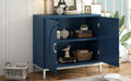 Simple Storage Cabinet Accent Cabinet With Solid Wood Veneer And Metal Leg Frame For Living Room, Entryway, Dining Room Navy Navy Mdf