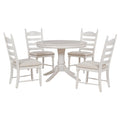 5 Piece Retro Functional Dining Table Set Wood Round Extendable Dining Table And 4 Upholstered Dining Chairs Antique White Antique White Solid Wood