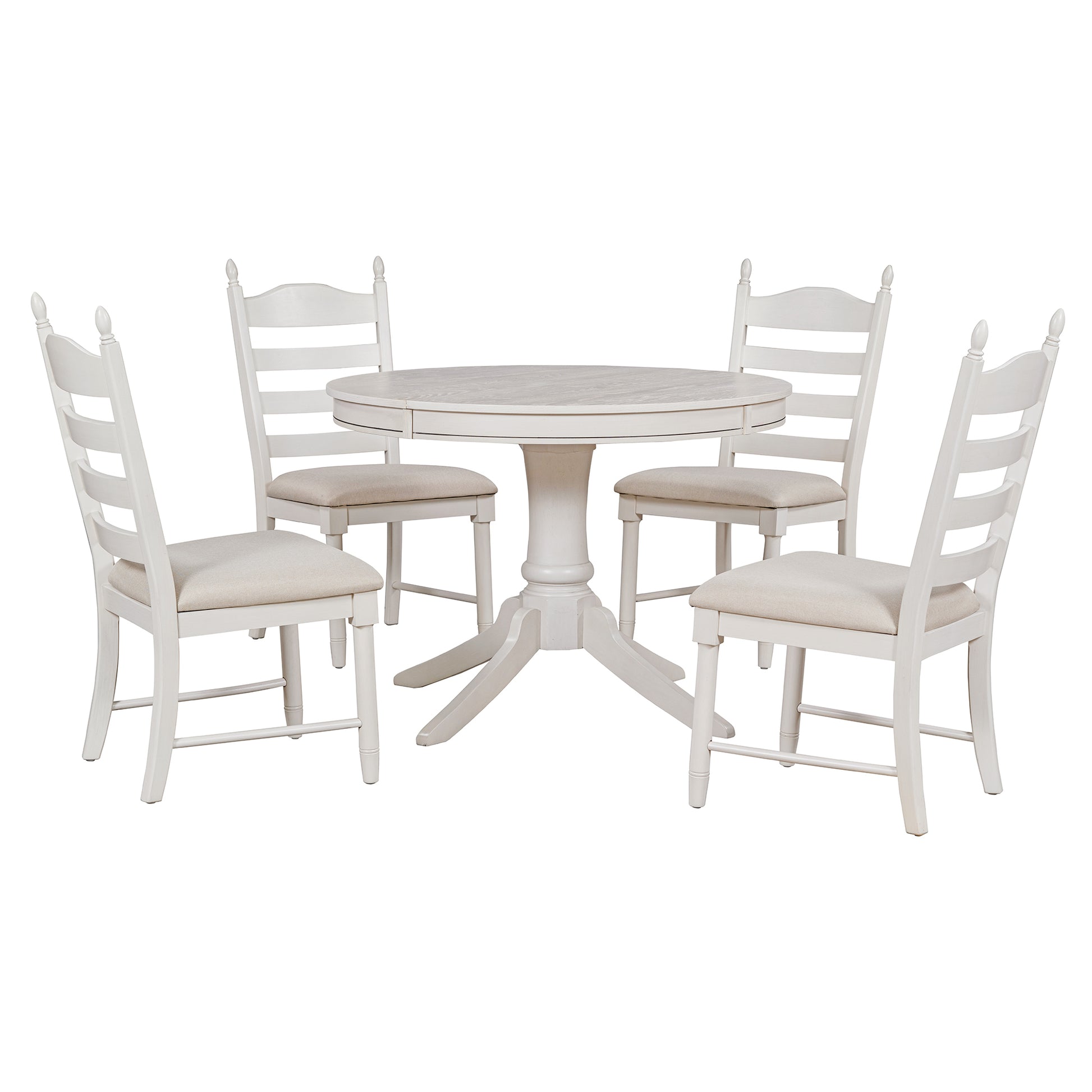 5 Piece Retro Functional Dining Table Set Wood Round Extendable Dining Table And 4 Upholstered Dining Chairs Antique White Antique White Solid Wood