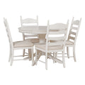 5 Piece Retro Functional Dining Table Set Wood Round Extendable Dining Table And 4 Upholstered Dining Chairs Antique White Antique White Solid Wood