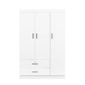 3 Door Wardrobe With 2 Drawers, White Hinged White White Shelf 2 Drawers Bedroom Ball Bearing Glides Contemporary 3 Lockable Mdf