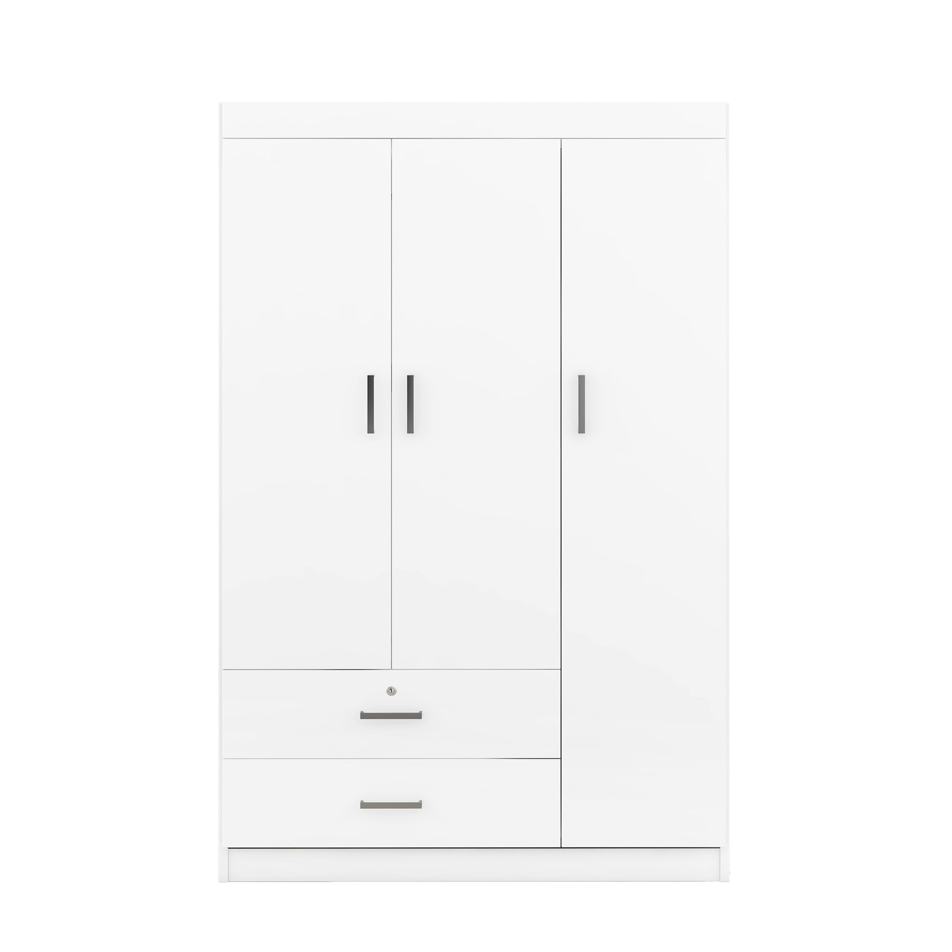 3 Door Wardrobe With 2 Drawers, White Hinged White White Shelf 2 Drawers Bedroom Ball Bearing Glides Contemporary 3 Lockable Mdf