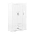 3 Door Wardrobe With 2 Drawers, White Hinged White White Shelf 2 Drawers Bedroom Ball Bearing Glides Contemporary 3 Lockable Mdf