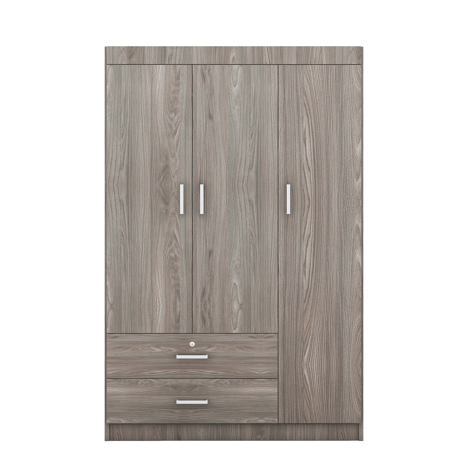 3 Door Wardrobe With 2 Drawers, Wood Grain Effect In Gray Hinged Gray Gray Shelf 2 Drawers Bedroom Ball Bearing Glides Contemporary 3 Lockable Mdf