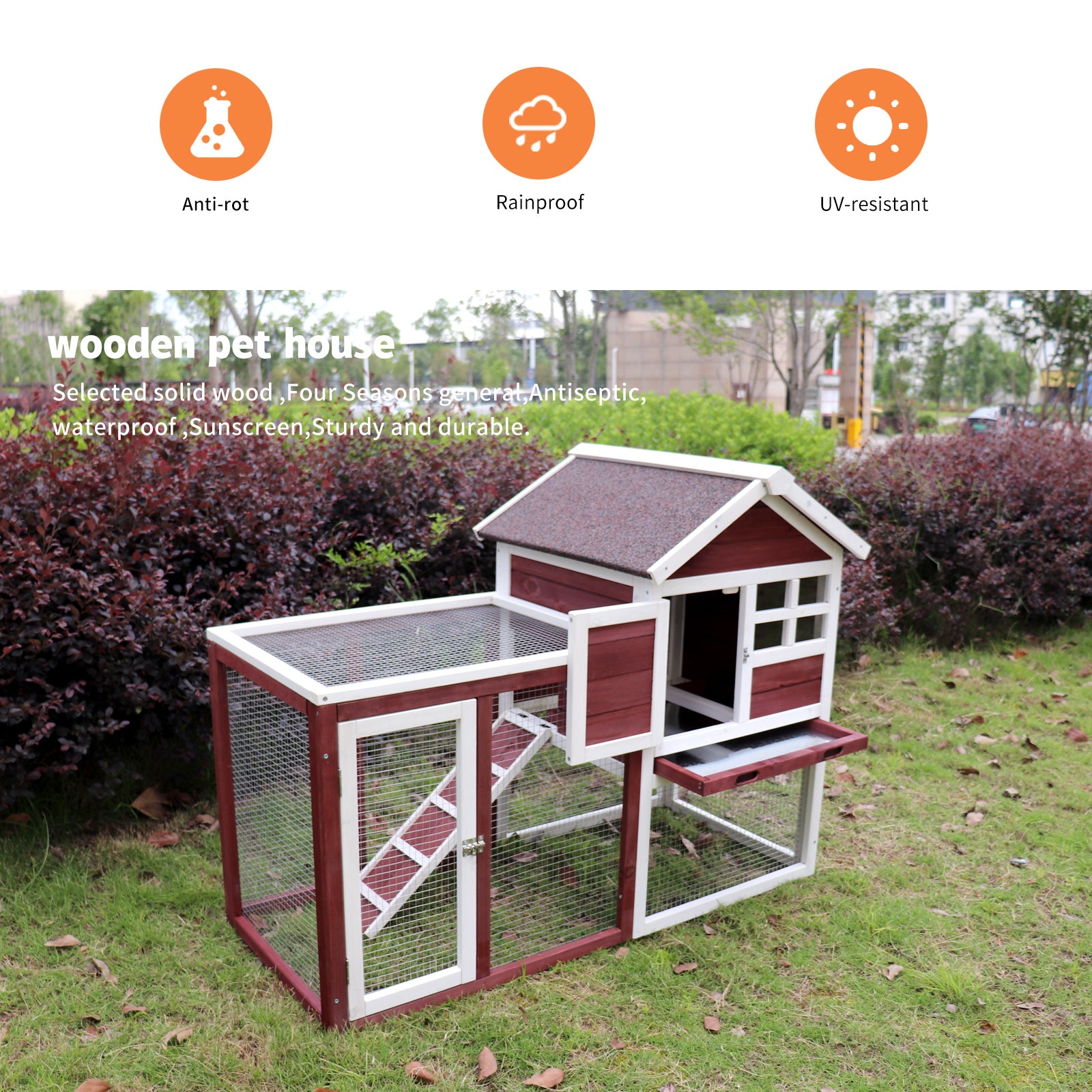 "Discount Treatment " Deluxe Wooden Chicken Coop Hen House Rabbit Wood Hutch Poultry Cage Habitat Wine Rde White Wine Red Solid Wood