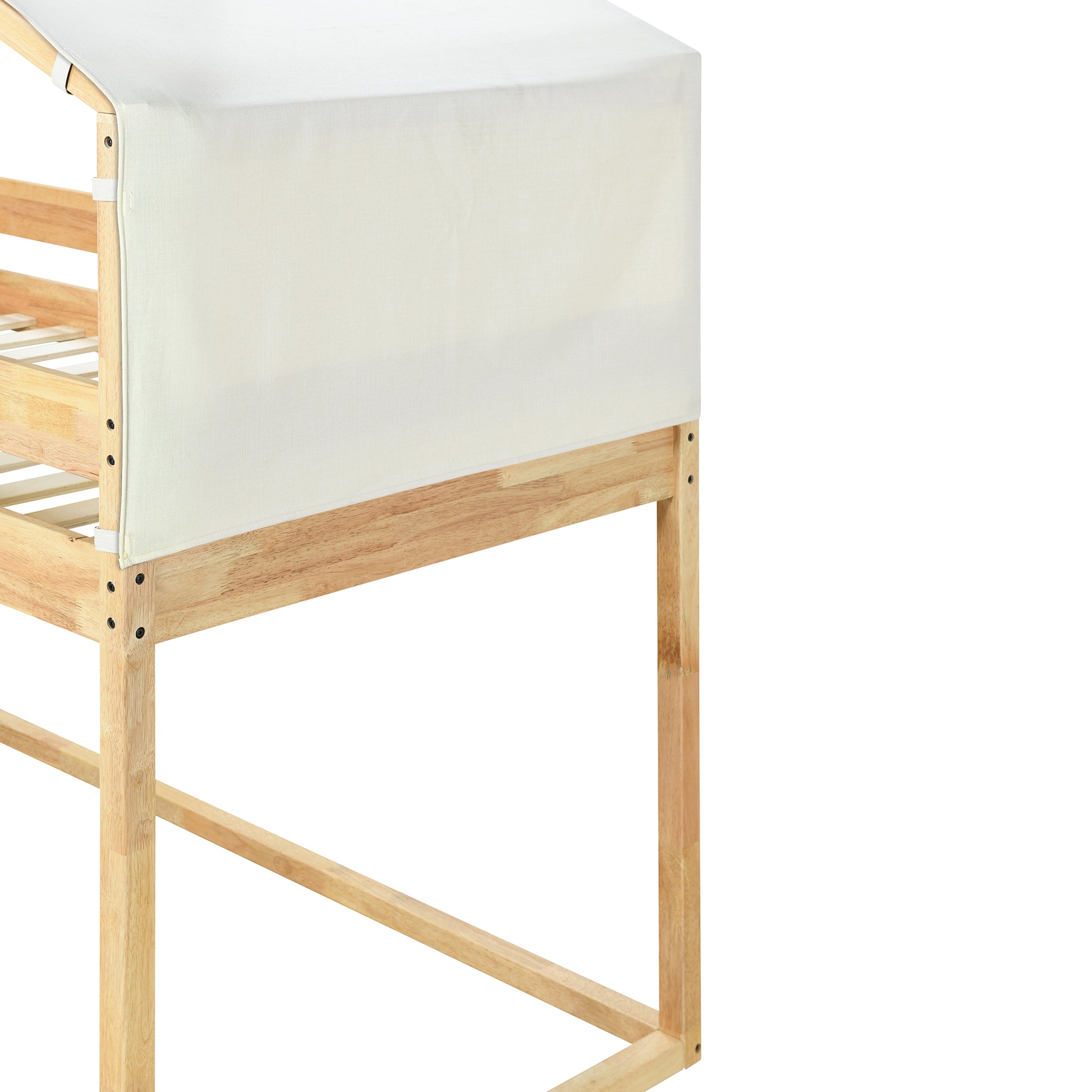 Twin Over Twin Bunk Bed Wood Bed With Tent, Natural Natural Solid Wood
