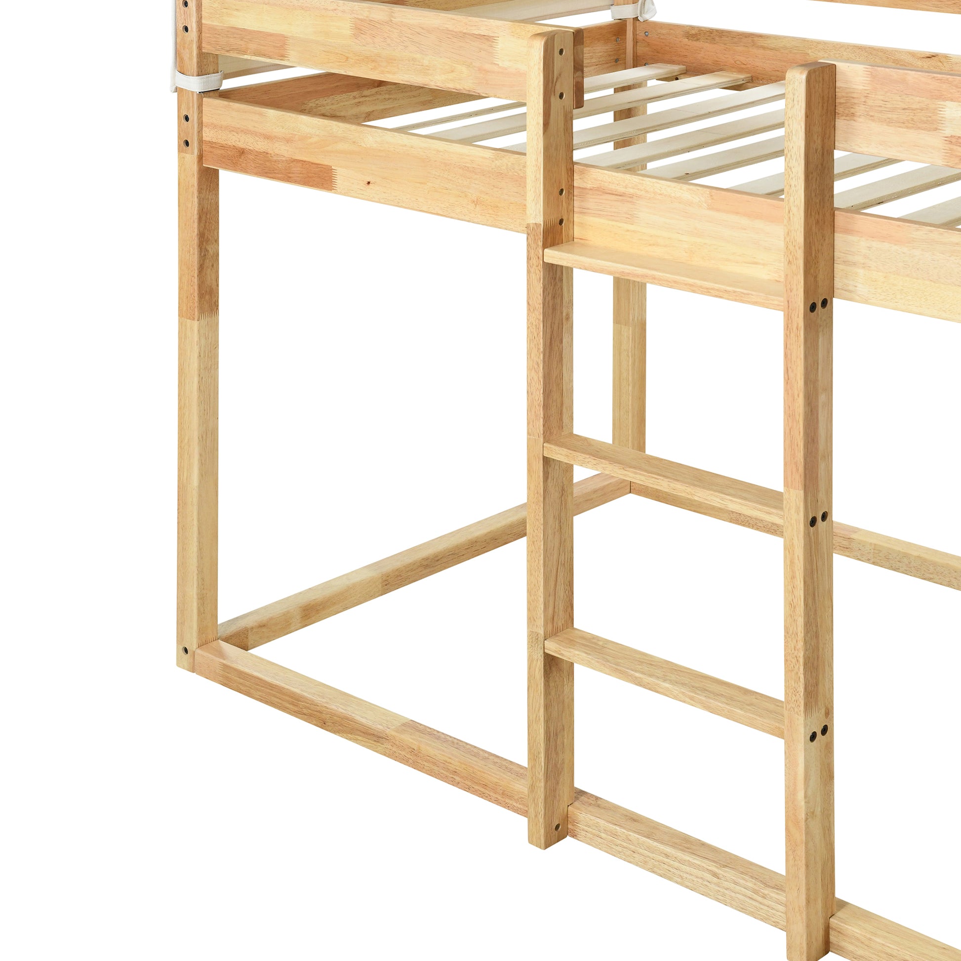 Twin Over Twin Bunk Bed Wood Bed With Tent, Natural Natural Solid Wood