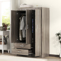 3 Door Wardrobe With 2 Drawers, Wood Grain Effect In Gray Hinged Gray Gray Shelf 2 Drawers Bedroom Ball Bearing Glides Contemporary 3 Lockable Mdf