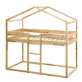 Twin Over Twin Bunk Bed Wood Bed With Tent, Natural Natural Solid Wood