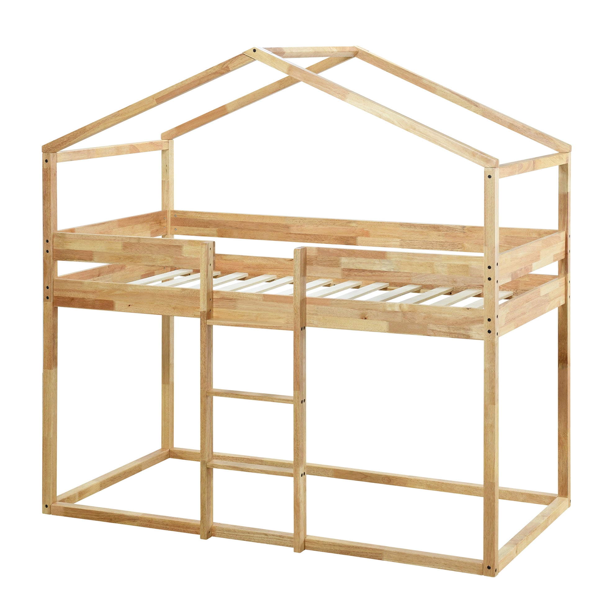 Twin Over Twin Bunk Bed Wood Bed With Tent, Natural Natural Solid Wood