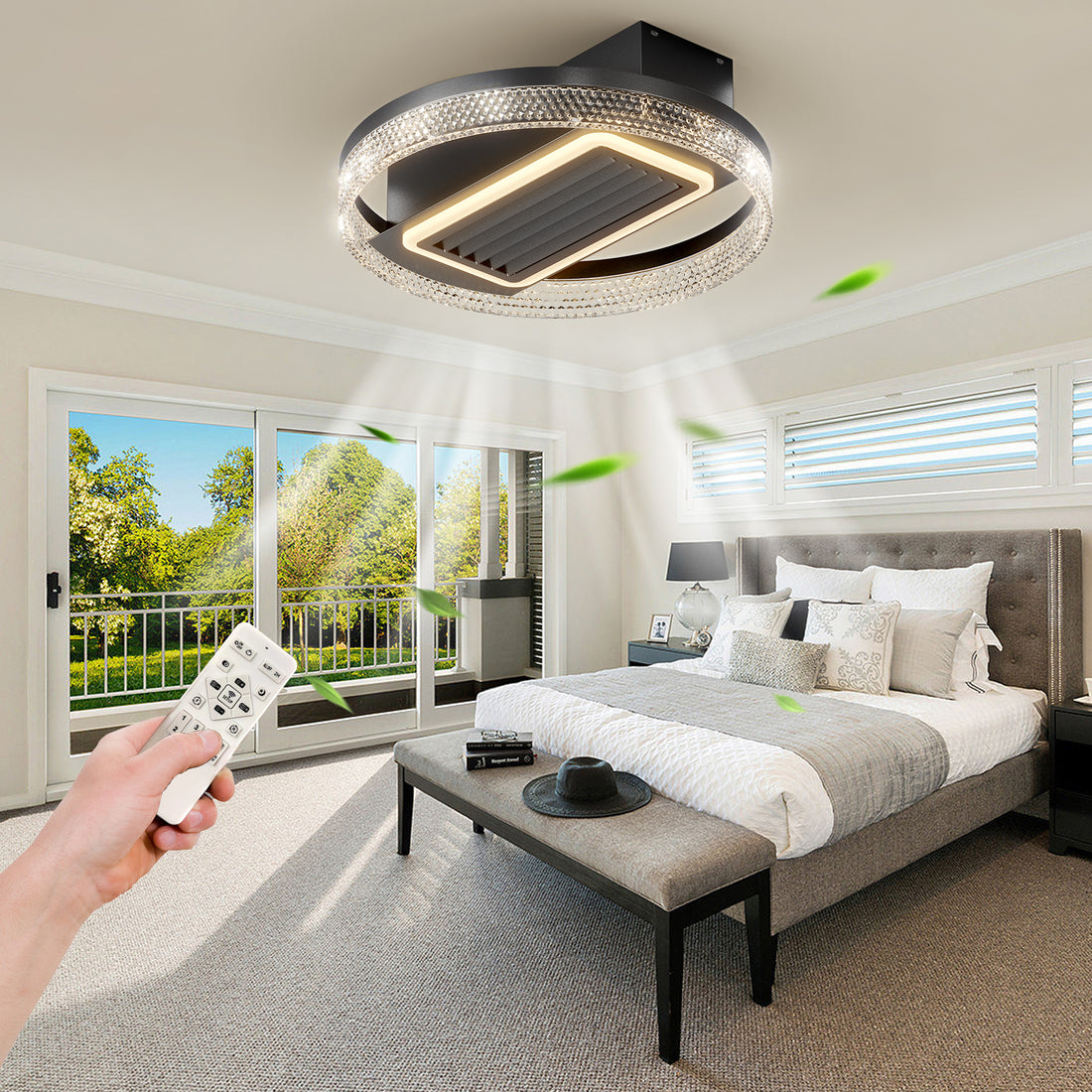 20Inch Modern Leafless Ceiling Fan With Remote Control Removable And Washable, Reversible Motor Black Modern Iron