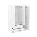 3 Door Wardrobe With 2 Drawers, White Hinged White White Shelf 2 Drawers Bedroom Ball Bearing Glides Contemporary 3 Lockable Mdf