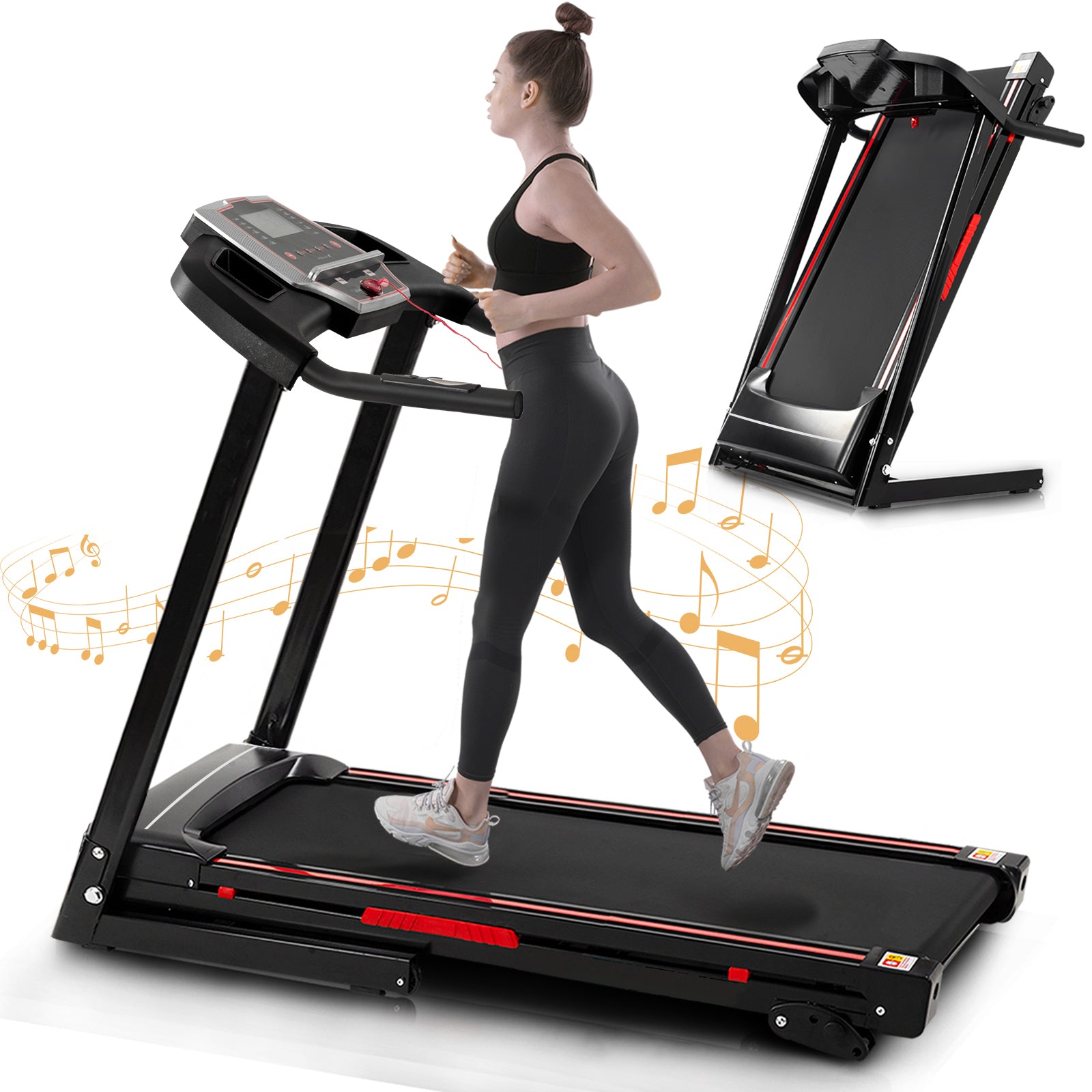 Folding Treadmills For Home 3.5Hp Portable Foldable With Incline, Electric Treadmill For Running Walking Jogging Exercise With 12 Preset Programs, Indoor Workout Training Space Save Apartment,App Black Stainless Steel