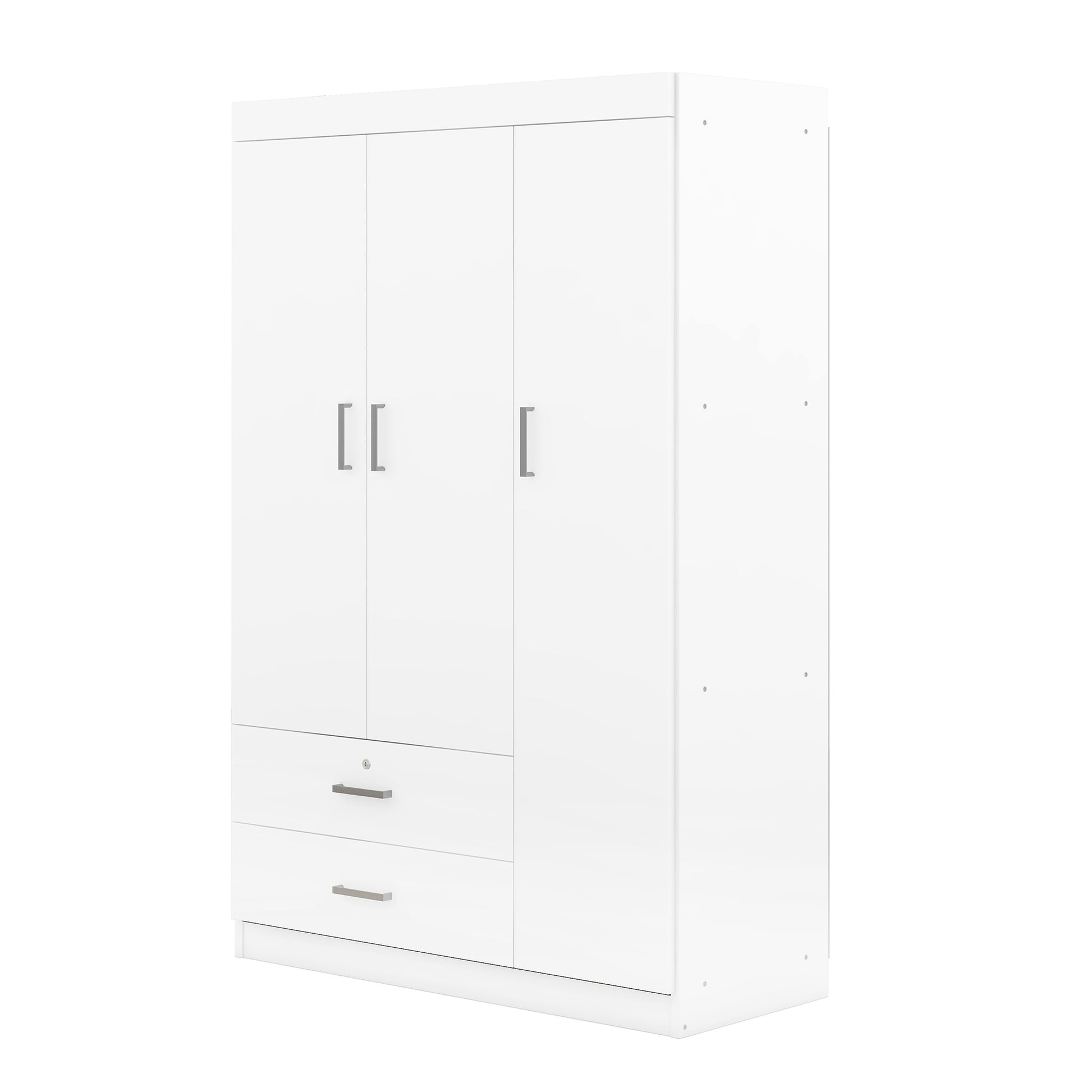 3 Door Wardrobe With 2 Drawers, White Hinged White White Shelf 2 Drawers Bedroom Ball Bearing Glides Contemporary 3 Lockable Mdf