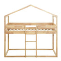 Twin Over Twin Bunk Bed Wood Bed With Tent, Natural Natural Solid Wood