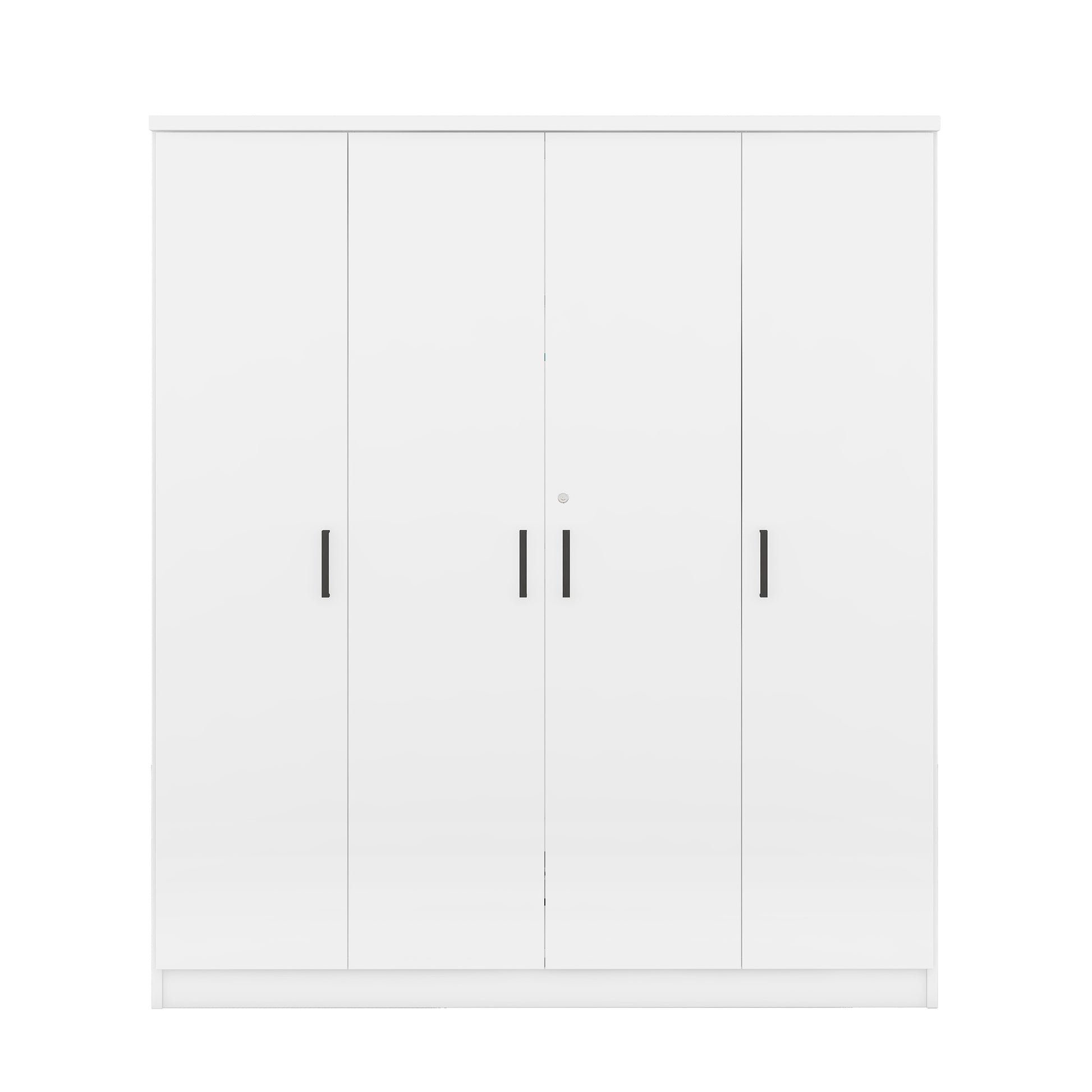 4 Door Wardrobe With 1 Drawer, White Hinged White White Shelf 1 Drawer Bedroom Ball Bearing Glides Contemporary 4 Lockable Mdf