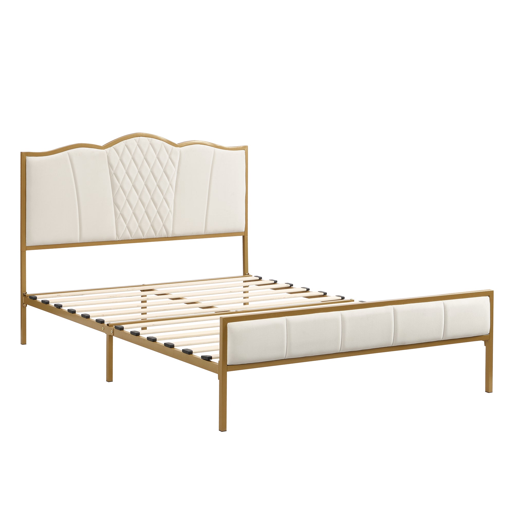 Queen Size Bed Frame, Modern Upholstered Bed Frame beige-velvet