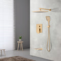 Shower Faucet Set, With Handheld Shower And Rainfall Shower Head Combination Set Wall Mounted Shower System With Tub Spout Brushed Gold Brass