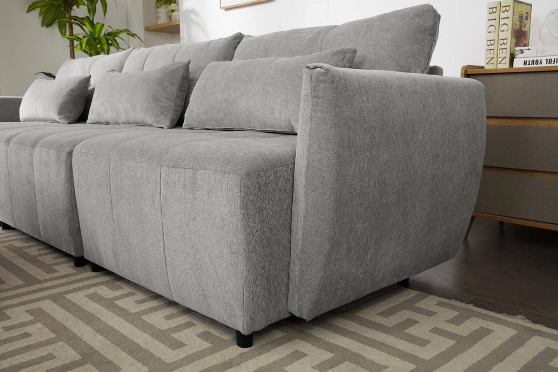 113.3" Convertible Sectional Sofa Couch 3 Seat L Shaped Sofa With Movable Ottoman And Usb For Apartment, Living Room, Bedroom, Grey Grey Chenille 3 Seat