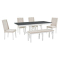 6 Piece Classic Dining Table Set, Rectangular Extendable Dining Table With Two 12