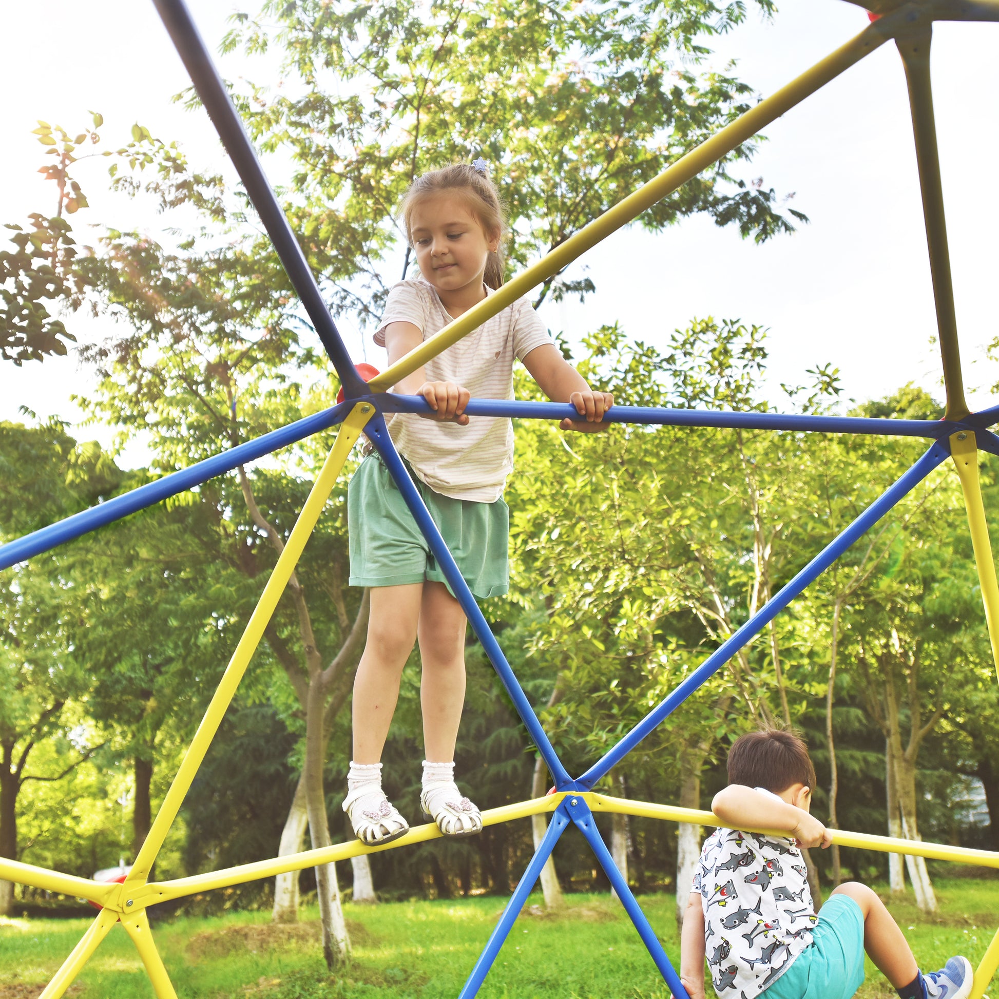 Kids Climbing Dome Jungle Gym 10 Ft Geometric Playground Dome Climber Play Center With Rust & Uv Resistant Steel, Supporting 1000 Lbs Blue Metal