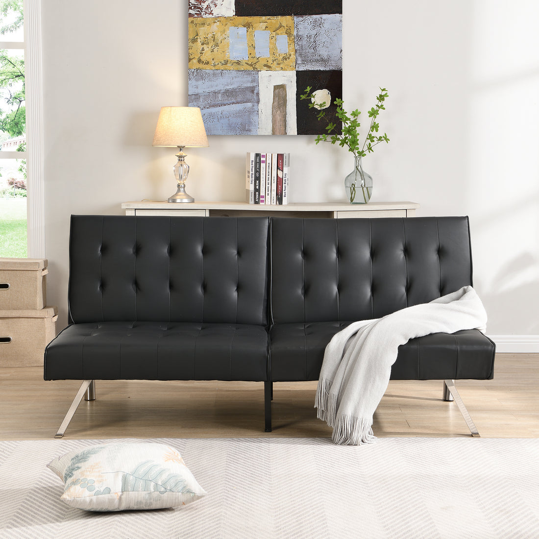 Sofa Bed Black Pvc Black Leather